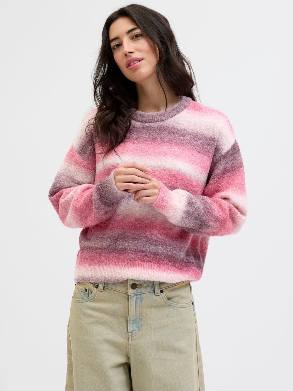 Aritzia - Defrost Feminine Pink Striped Crewneck Sweater